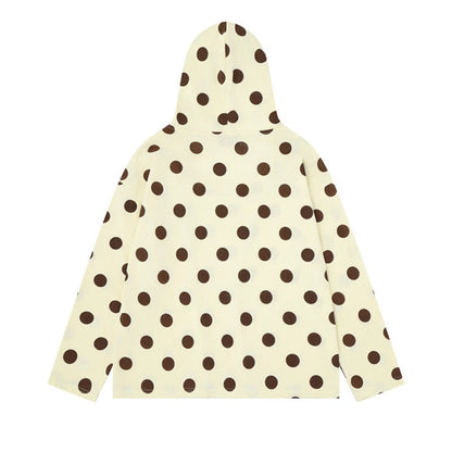 Women's lightweight hooded sweatshirt with all-over polka dot print, drawstring and relaxed fit EVA-US