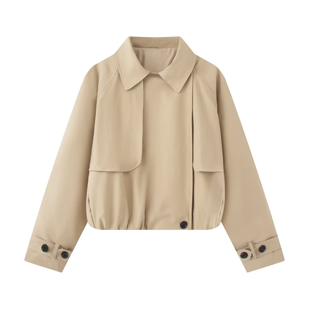Women's Cropped Short Jacket with Cape Front, Shirt Collar and Adjustable Cuffs EVA-US