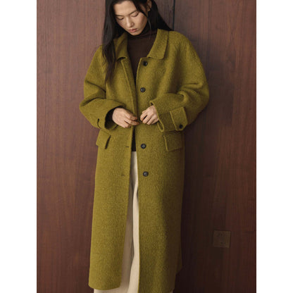 Women's Wide Cut Wool Blend Coat with Boucle Texture and Patch Pockets EVA-US