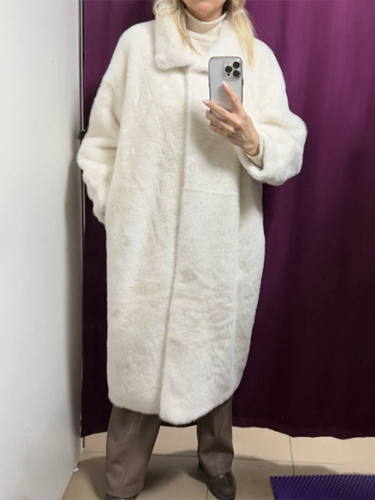 Women's Maxi Faux Fur Coat with Oversized Cut and Patch Pockets EVA-US