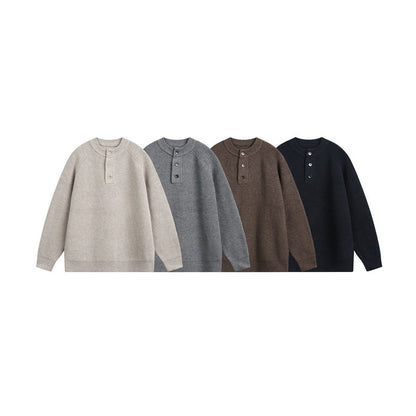 Unisex Knit Henley Sweater with Half Button Placket and Raglan Sleeves EVA-US