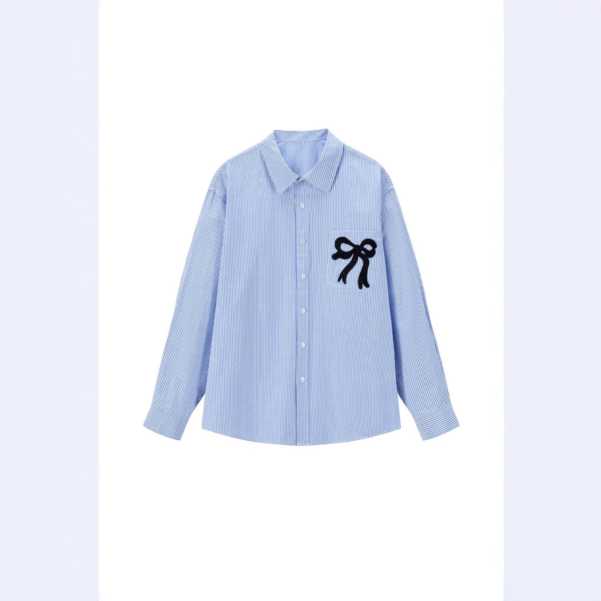Women's oversized shirt blouse with fine pinstripe and embroidered bow chest pocket EVA-US