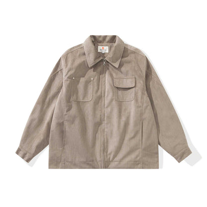 Unisex Boxy Cut Cord Over Shirt with Zipper and Flap Pockets EVA-US