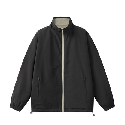 Unisex Lightweight Boxy Windbreaker with High Stand Collar and Drawstring EVA-US
