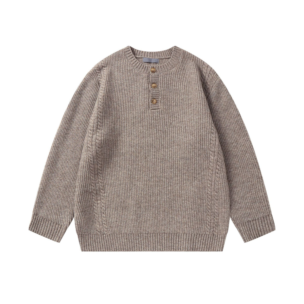 Unisex knit sweater with Henley button placket and cable pattern EVA-US
