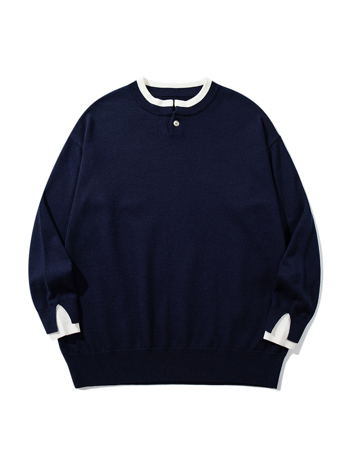 Unisex Oversize knit pullover with short Henley button placket and thumb hole cuffs EVA-US
