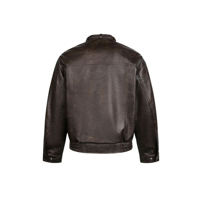 Men's leather pilot jacket with buckle collar and gathered hem EVA-US