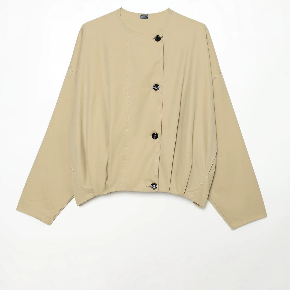 Women Short Cape Jacket with High Funnel Collar, Boxy Silhouette and Dropped Shoulders EVA-US