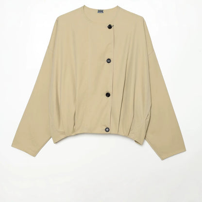 Women Short Cape Jacket with High Funnel Collar, Boxy Silhouette and Dropped Shoulders EVA-US