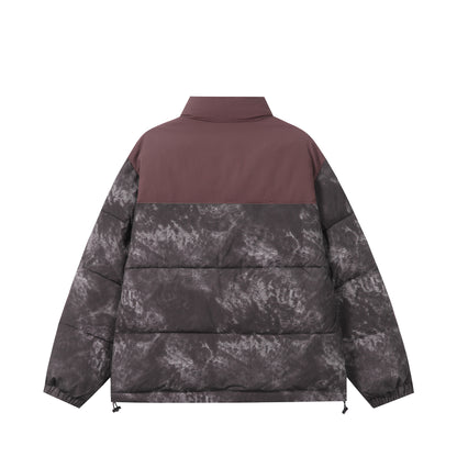 Unisex Padded Boxy Insulated Jacket with Marble Effect and High Stand-Up Collar EVA-US