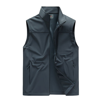 Men's softshell vest with windproof membrane, high collar and concealed zipper EVA-US