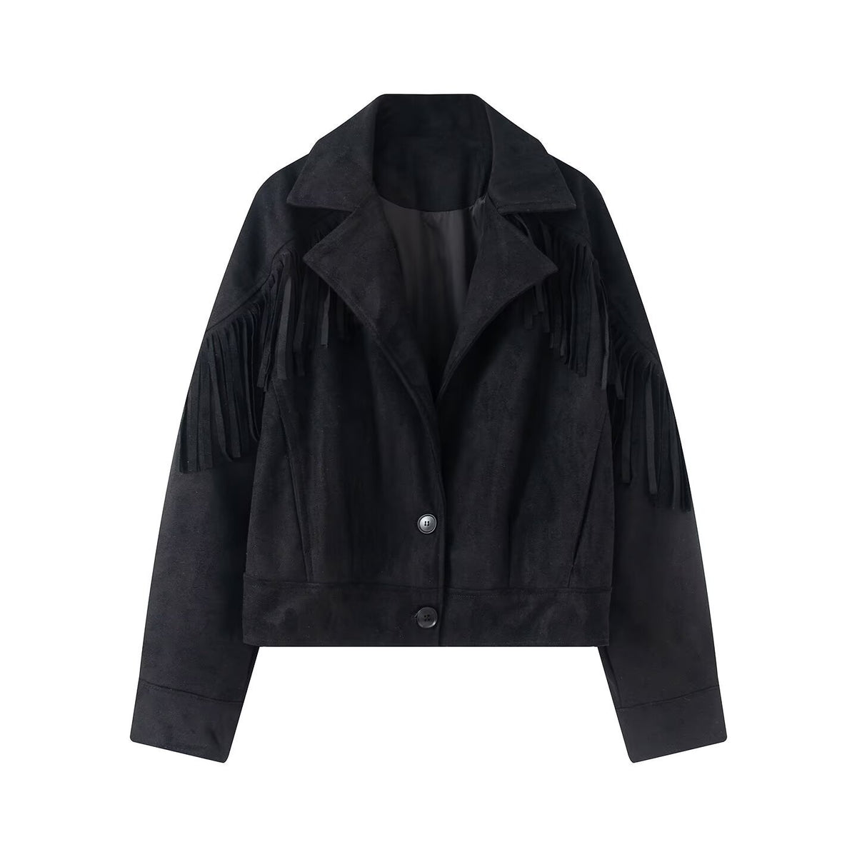 Women's short jacket in suede look with fringe trim and shirt collar EVA-US