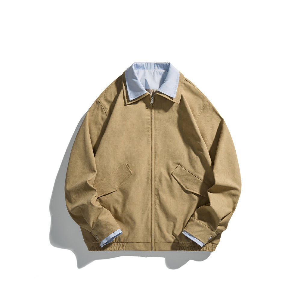 Men's short jacket in boxy cut made of sturdy canvas with contrasting lapel EVA-US