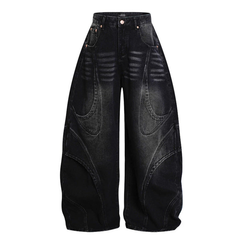 Women's Wide High-Waisted Balloon Jeans with Distinctive Panel Seams EVA-US