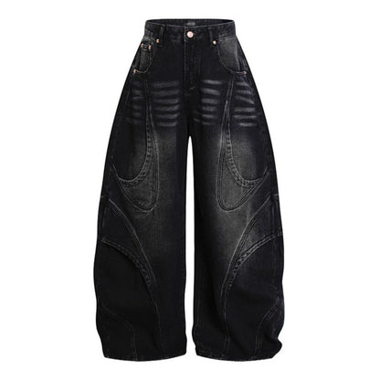 Women's Wide High-Waisted Balloon Jeans with Distinctive Panel Seams EVA-US