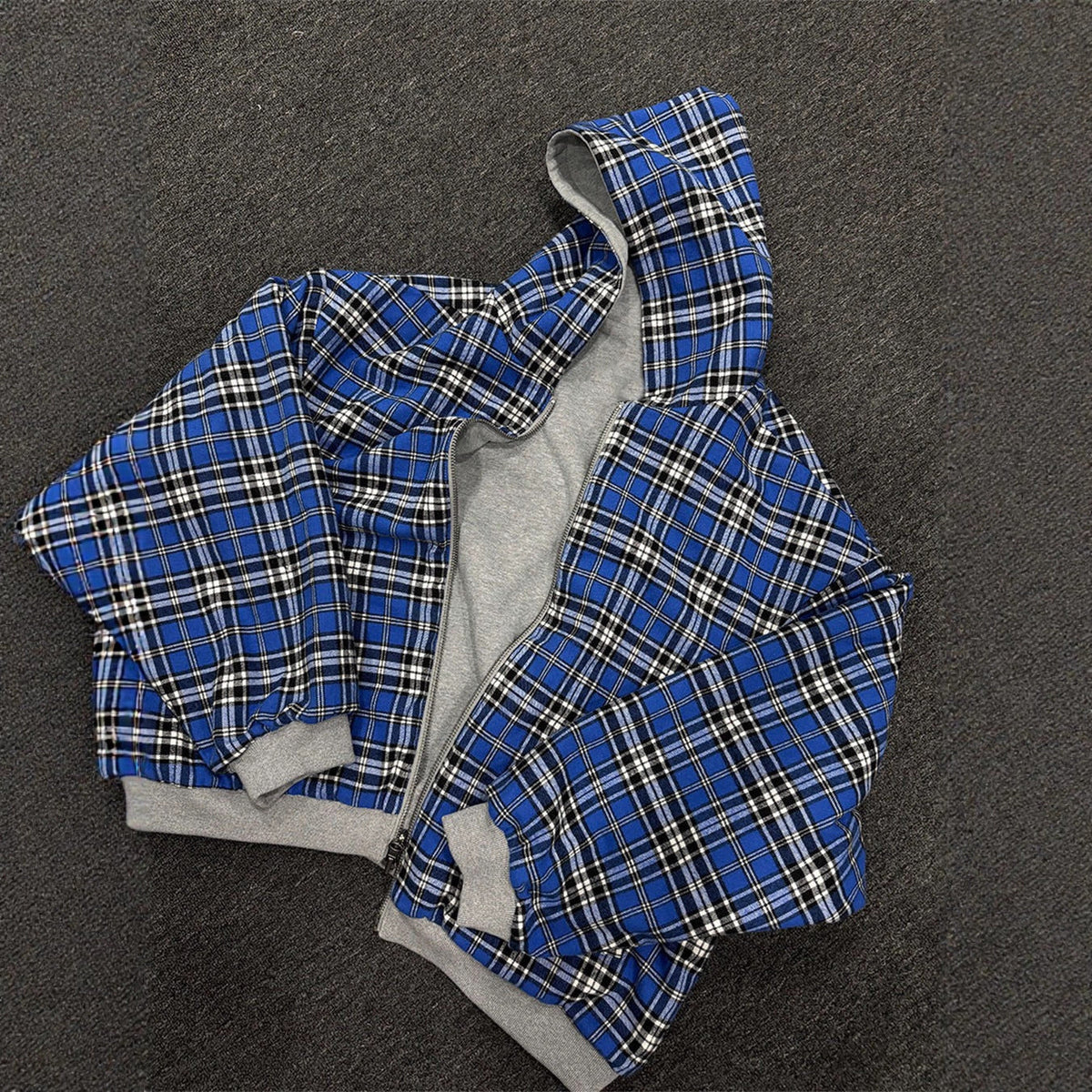 Men's padded hoodie with checked lining and full-length zipper EVA-US