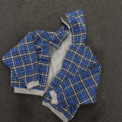 Men's padded hoodie with checked lining and full-length zipper EVA-US