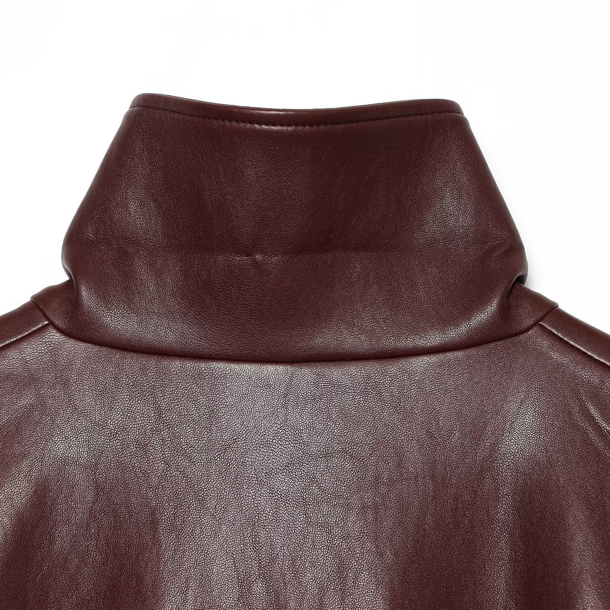 Women's Cropped Boxy Bomber Jacket in shiny leather look with high funnel collar EVA-US