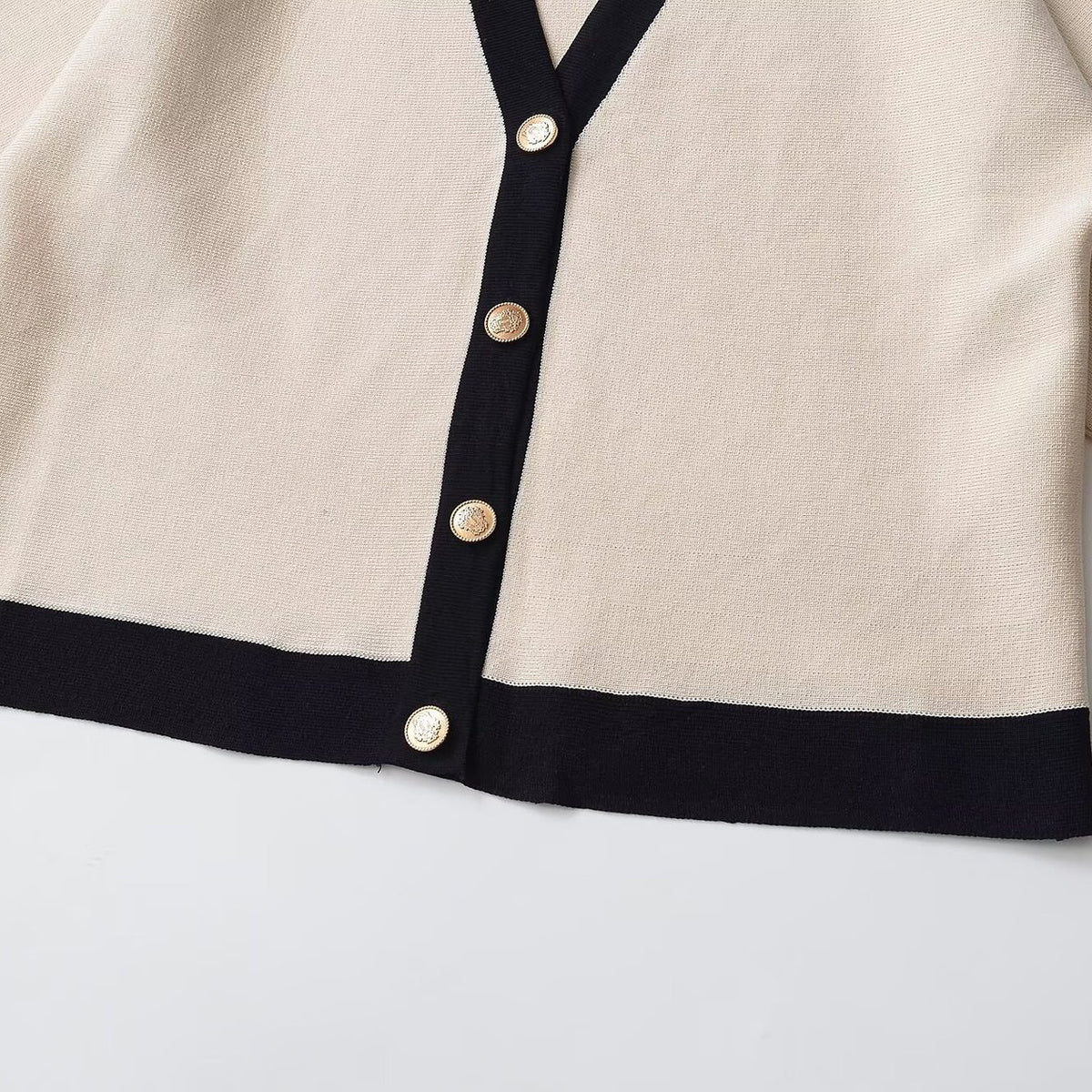 Ladies Short Sleeve Knit Cape Cardigan with Contrast Trim EVA-US