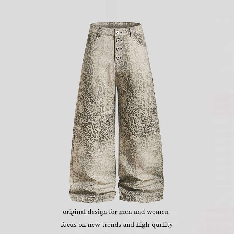 Women High-Waisted Balloon Jeans in Animal Print with Wide Culotte Cut and Button Placket EVA-US