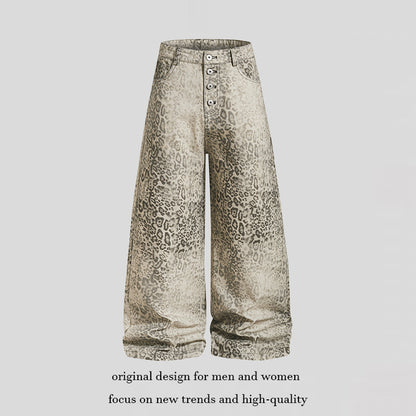 Women High-Waisted Balloon Jeans in Animal Print with Wide Culotte Cut and Button Placket EVA-US