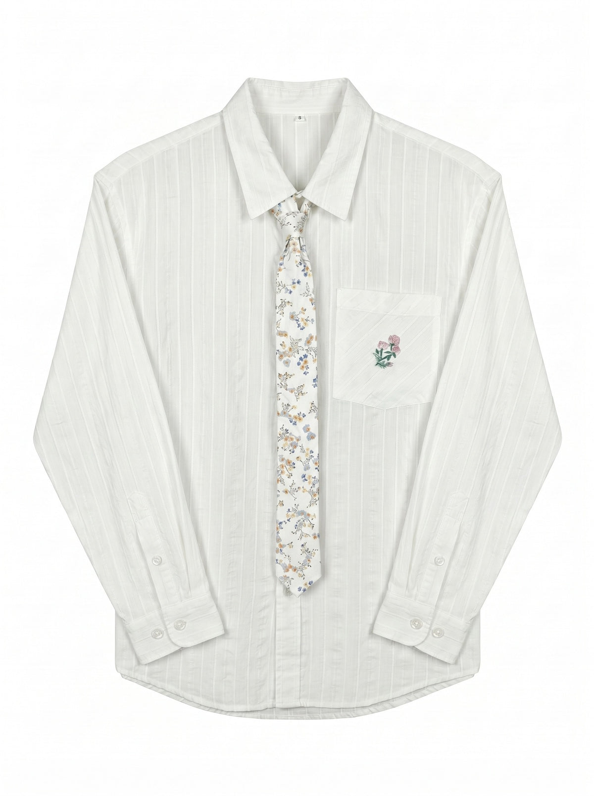 Men's Elegant Long Sleeve Shirt made of fine cotton fabric with chest pocket and subtle floral embroidery EVA-US