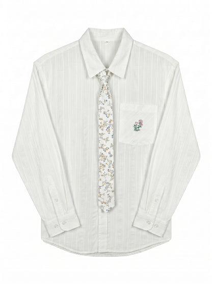 Men's Elegant Long Sleeve Shirt made of fine cotton fabric with chest pocket and subtle floral embroidery EVA-US