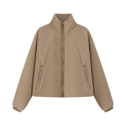 Women's Short Quilted Jacket with High Stand-Up Collar and Zipper Pockets EVA-US