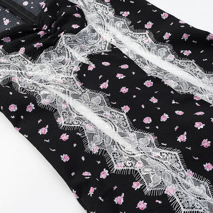 Ladies max dress with lace insert, long sleeves and floral all-over print EVA-US