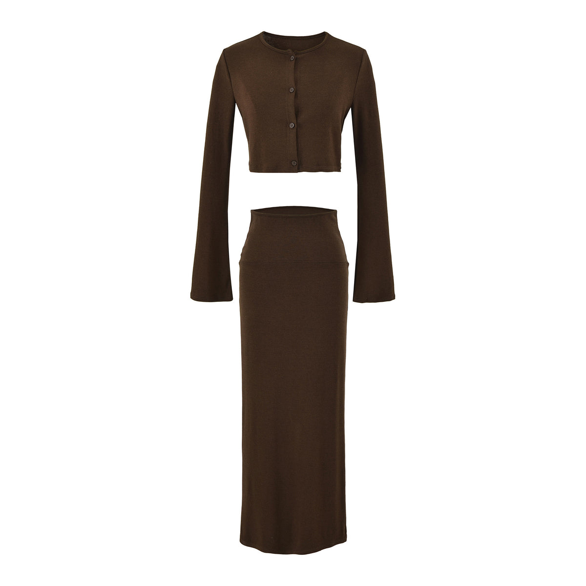 Ladies' cropped set made of fine knit with button cardigan and figure-hugging maxi skirt EVA-US