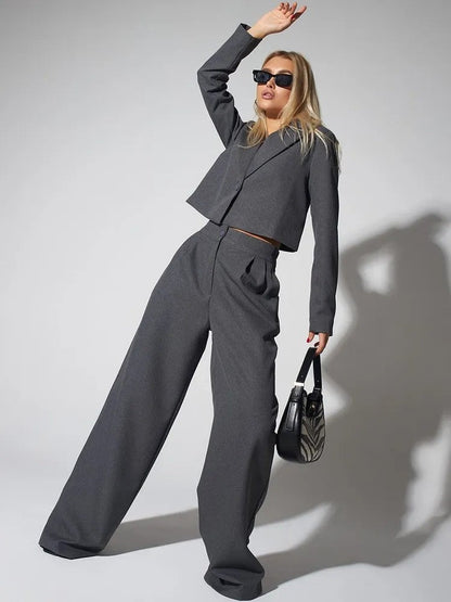 Women Two-Piece Set with Cropped Blazer