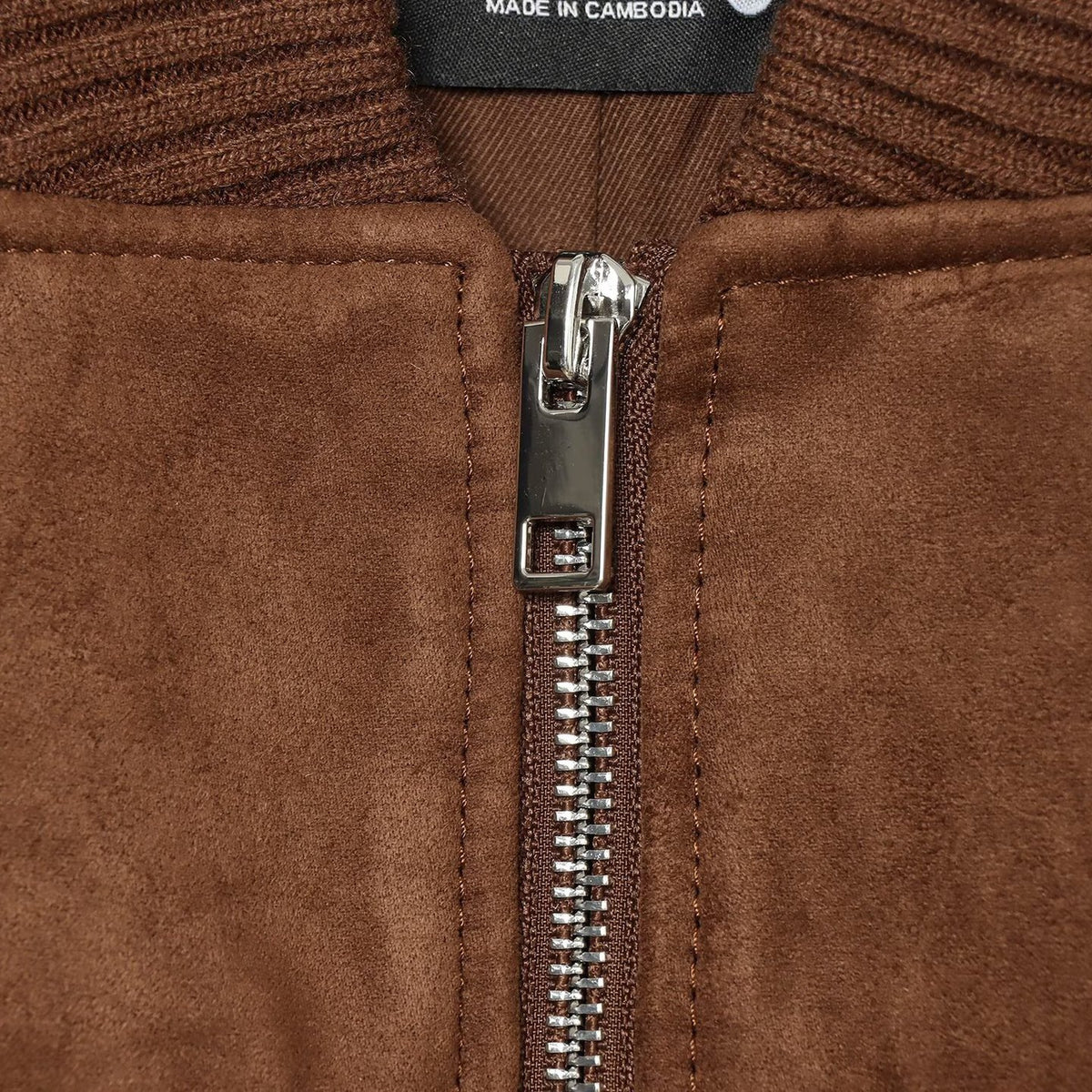 Women's Velour Leather Look Bomber Jacket with Ribbed Hem, Breast Pockets, and Full Zipper EVA-US