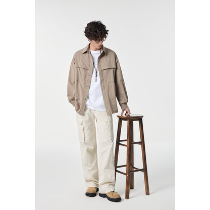 Unisex Loose-fitting shirt jacket in utility style with snap button placket EVA-US
