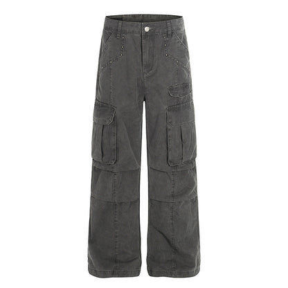 Women High-Waisted Utility Cargo Pants in Worn Look with Wide Leg EVA-US