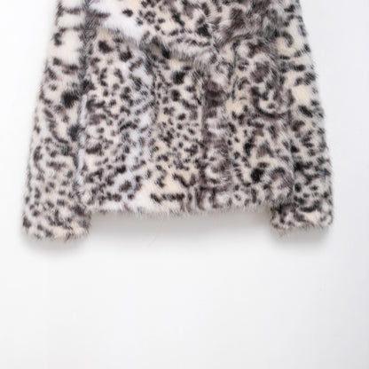 Women's Short Faux Fur Coat with Leopard Print and Shawl Collar EVA-US