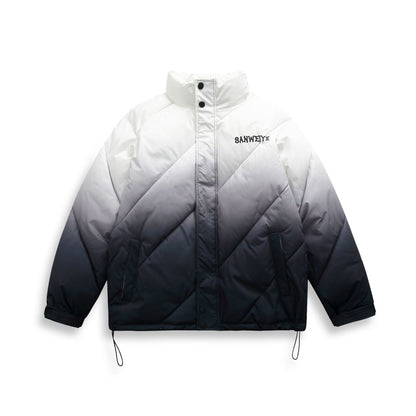Unisex Short Cut Padded Jacket with Ombre Gradient and Diagonally Quilted Structure EVA-US