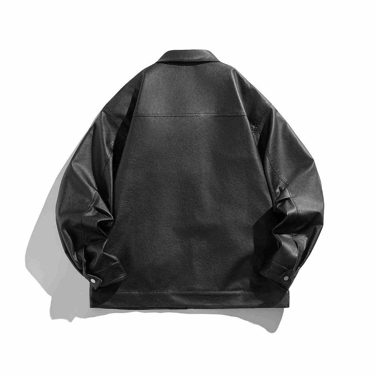 Men's short-cut boxy faux leather jacket with high collar and zipper chest pockets EVA-US