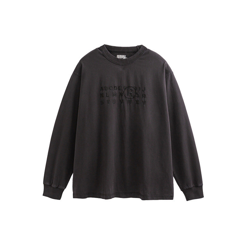 Unisex Oversize Long Sleeve Sweatshirt with Relief Logo and Vintage Washed Cotton Blend EVA-US