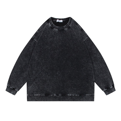 Unisex Oversize Mineralwash Round Neck Sweatshirt with Raglan Sleeves and Ribbed Cuffs EVA-US