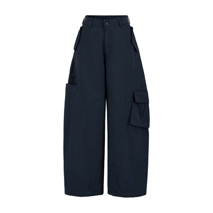 Women's Cropped Cargo Pants with High Waist, Wide Leg, and Flap Pockets EVA-US