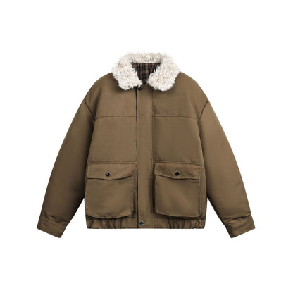 Men's short jacket in field look with voluminous teddy fold-down collar EVA-US