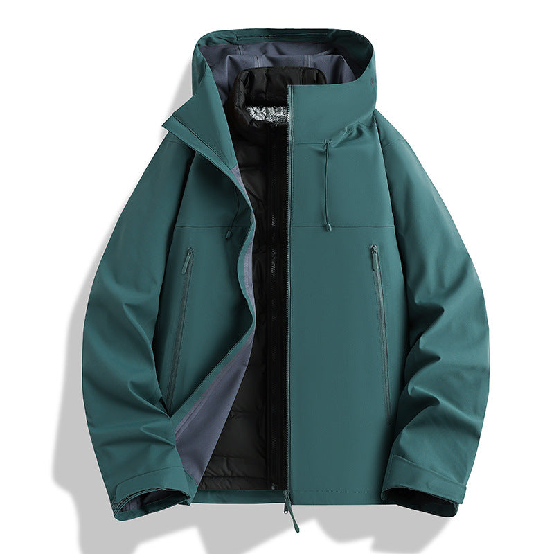 Men's Waterproof Softshell Outdoor Jacket with Adjustable Hood and Breathable Membrane EVA-US