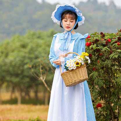 Women's Vintage Farmer Dress with Romantic Ruffles and Matching Hat EVA-US
