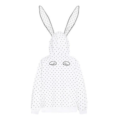 Women's Oversized Hoodie with Bunny Ears, Polka Dot Allover and Kangaroo Pocket