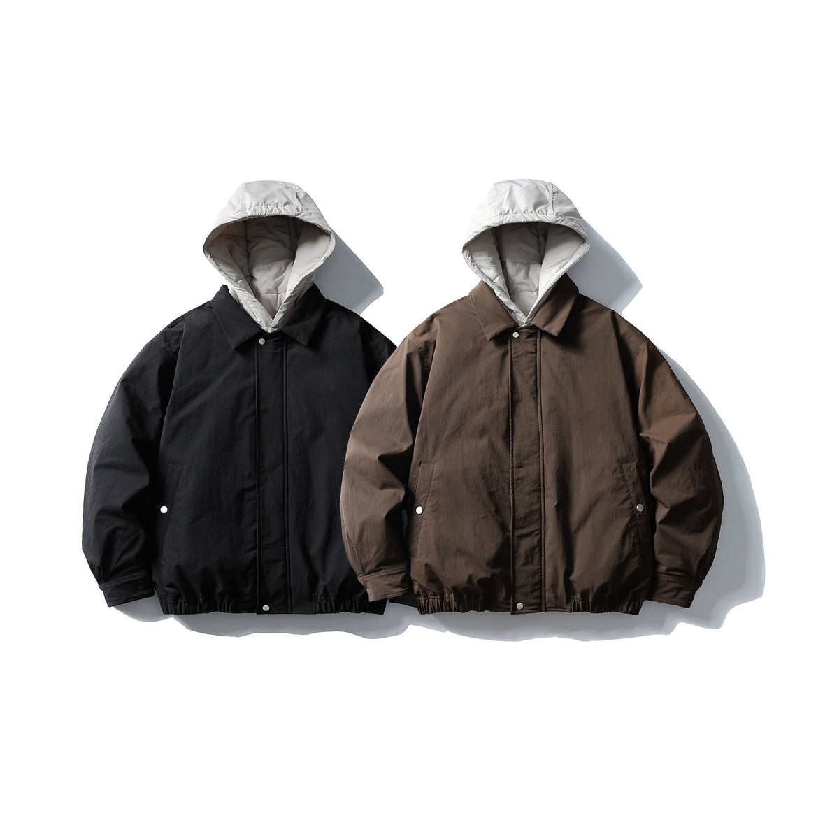 Men's padded transitional jacket with contrasting hood and elastic hem EVA-US