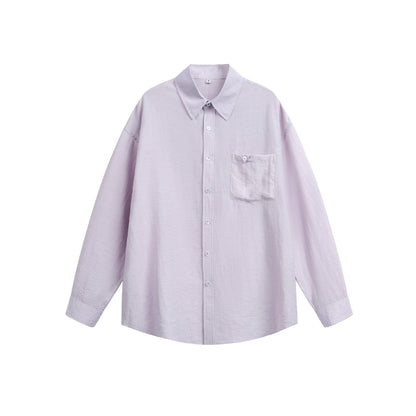 Women's Oversized Linen Blend Shirt Blouse with Large Kent Collar and Patch Breast Pocket EVA-US