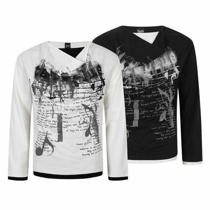 Women's long sleeve shirt with asymmetric funnel neck and graphic music print EVA-US