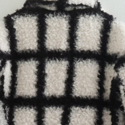 Women's Tailored Teddy Coat with Check Pattern and Lapel Collar EVA-US