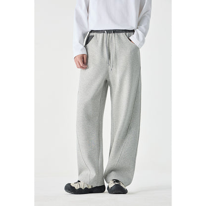 Women's Cropped Relaxed Jogging Pants with Elastic Drawstring, Check Detail, and Decorative Seams