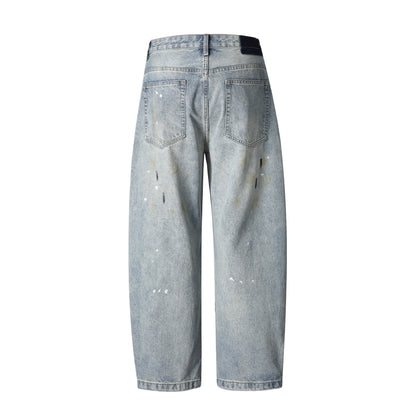 Unisex Casual Relaxed-Fit Jeans with High Waist and Paint-Distress EVA-US